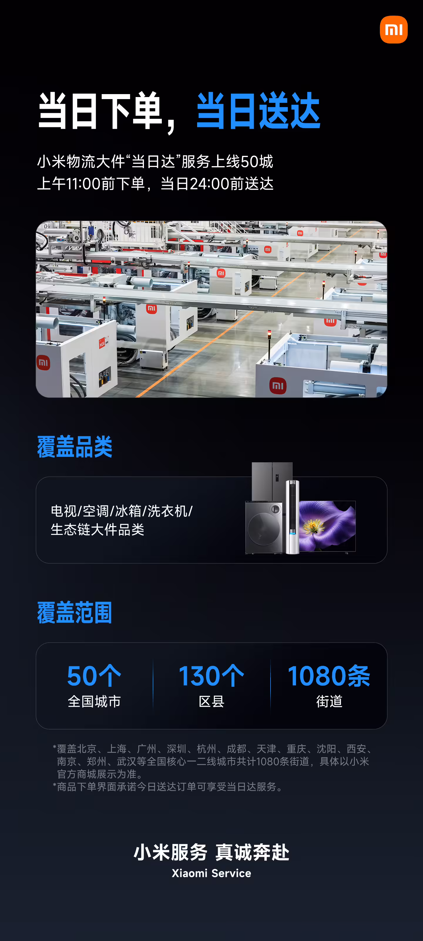 小米物流大件“當日達”服務上線 50 城